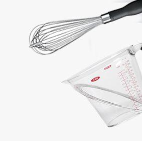 Stainless steel whisk and OXO measuring jug, premium kitchenware from Cookin Stores