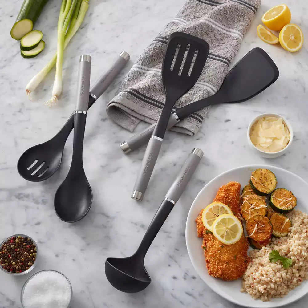 Premium kitchen tools with black handles on white background, Cookin Stores kitchenware