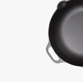 Cast iron skillet with handle on white background, premium kitchenware at Cookin Stores