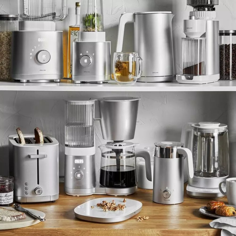 Silver kitchen blender on white background, modern appliance at Cookin Stores