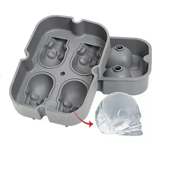 Cilio silicone skull ice cube tray in grey, makes detailed skull-shaped ice cubes, Cookin Stores kitchenware