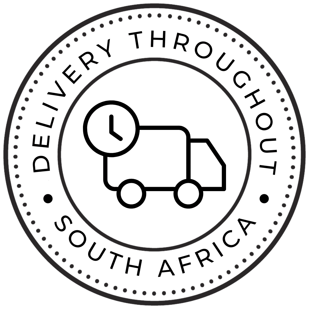Delivery truck icon with clock, delivery throughout South Africa badge