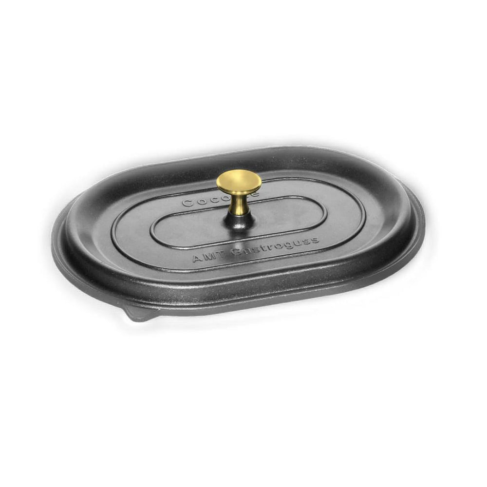 Black casserole lid with a white background