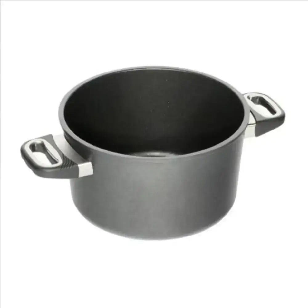 Black pot with two handles on a white background
