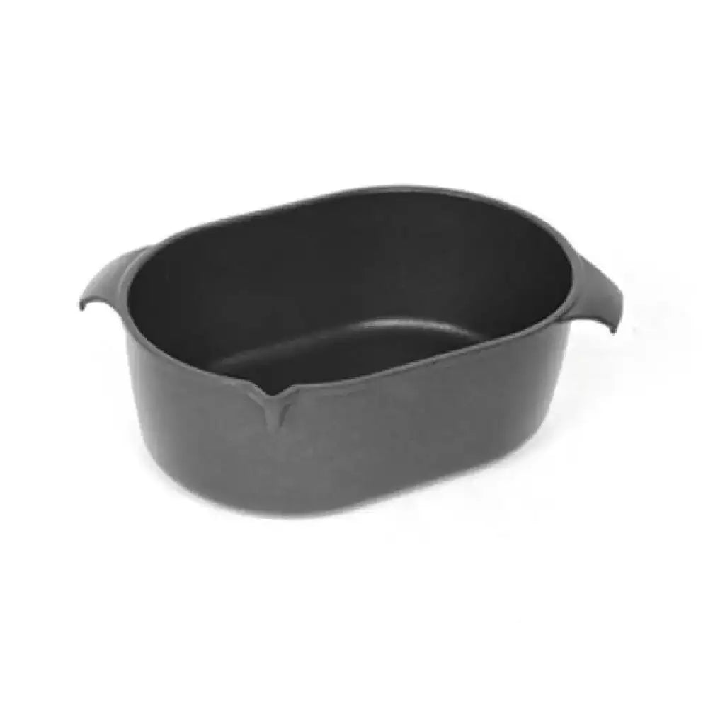 Black ceramic baking dish on a white background