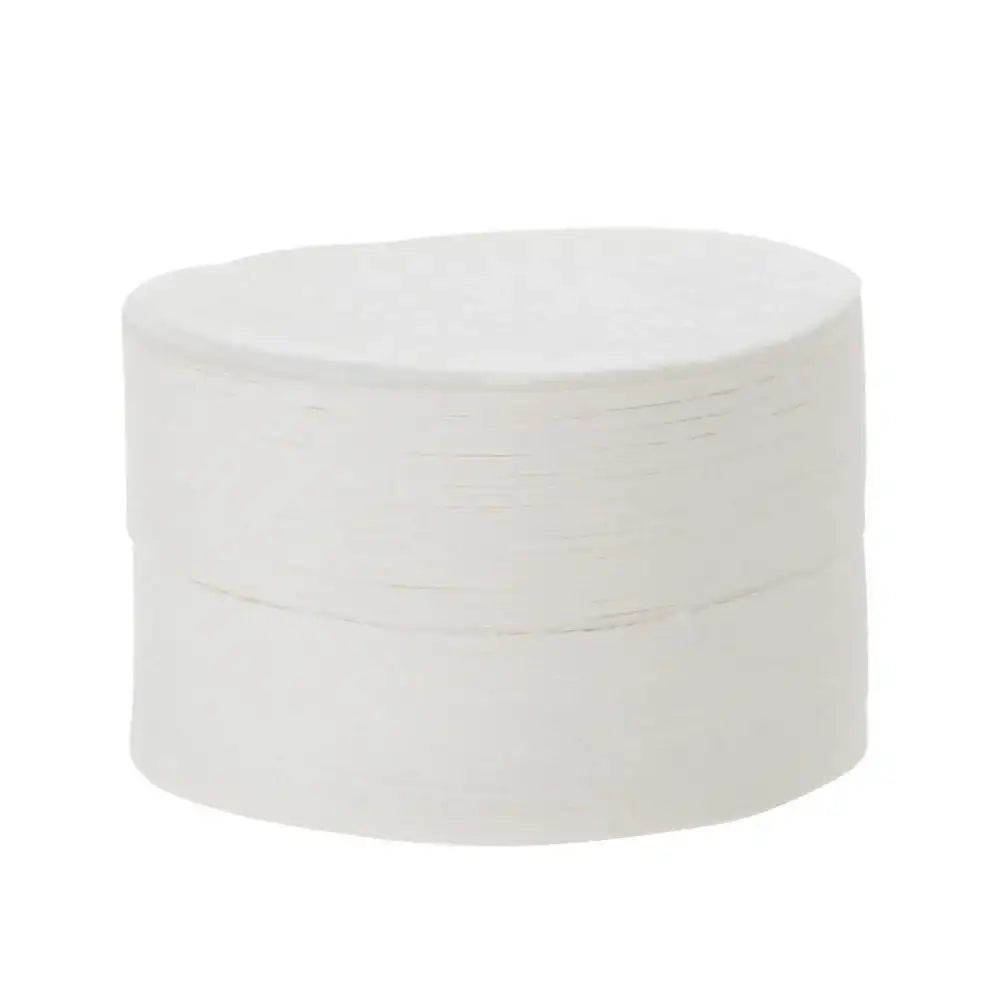 Stack of round bleached AeroPress coffee filters on white background, Cookin Stores kitchenware.