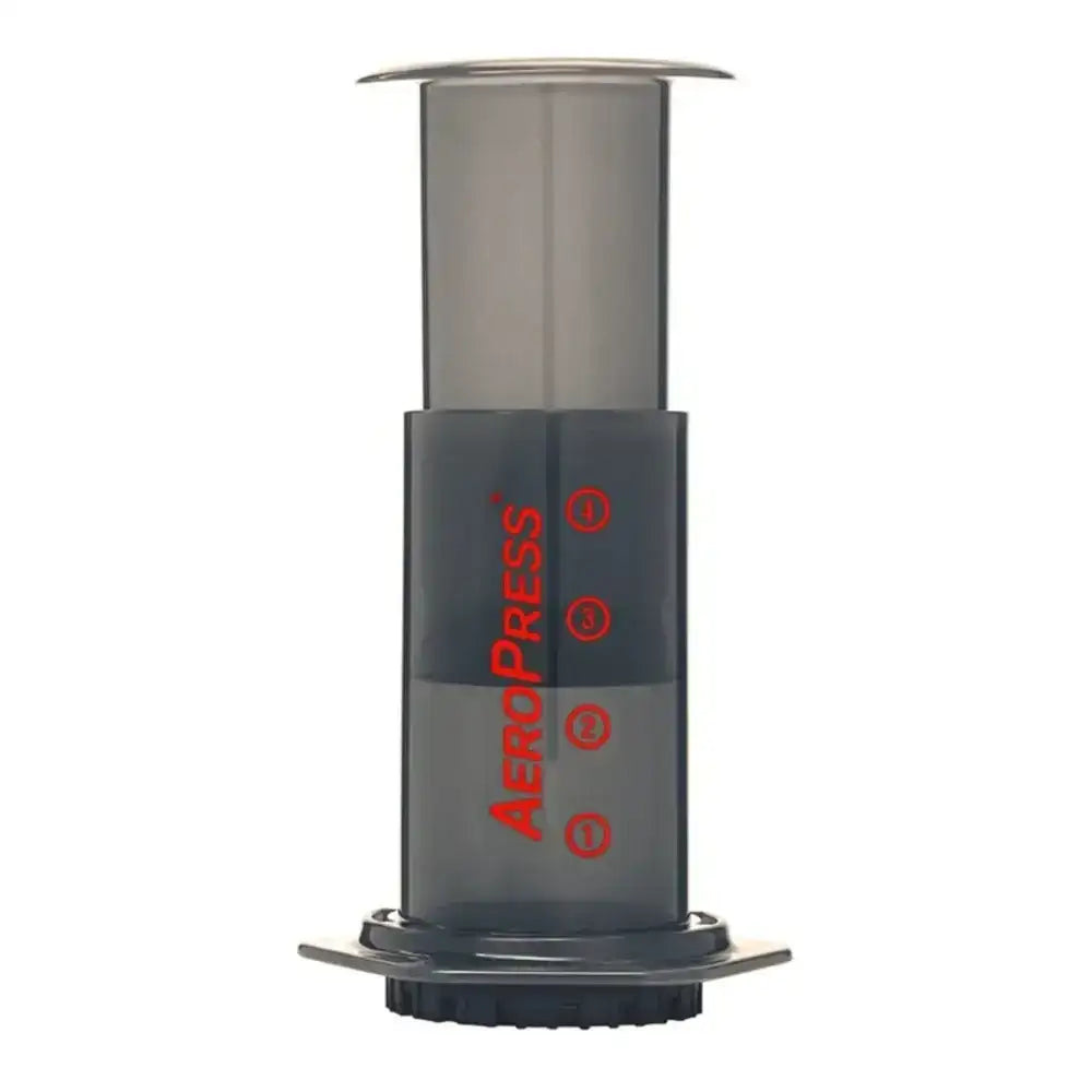 AeroPress coffee maker on a white background