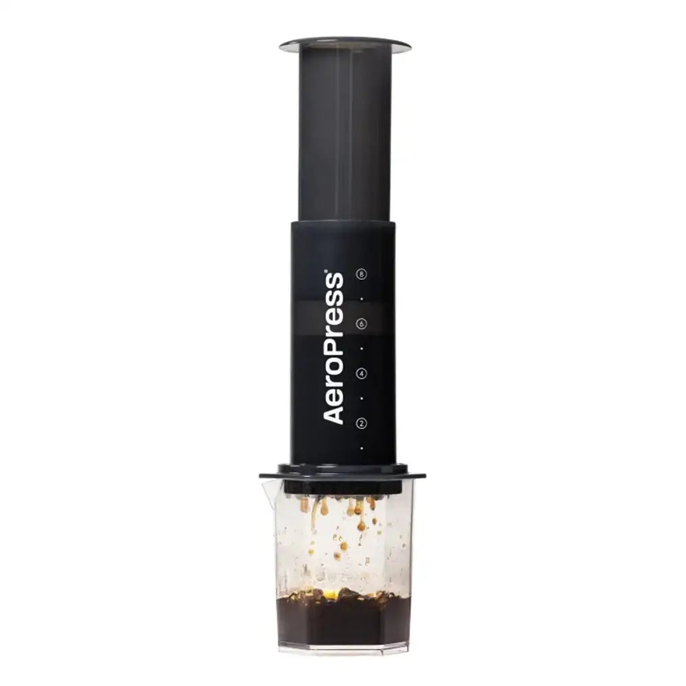 AeroPress coffee maker on a white background