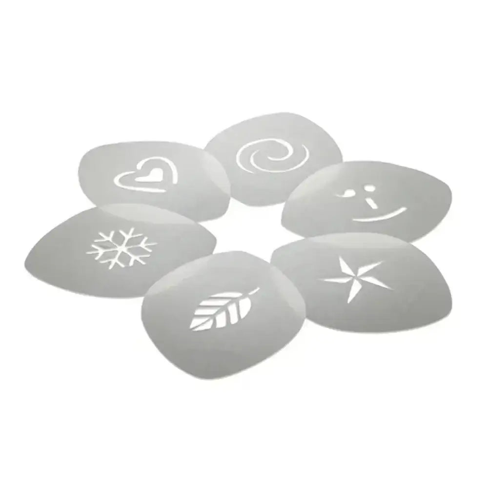 Set of eight gray stencils with various designs on a white background