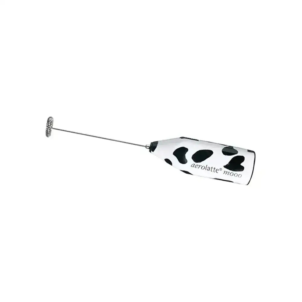 Aerolatte Moo handheld milk frother with cow print handle, premium kitchenware at Cookin Stores