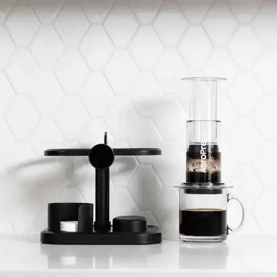Aeropress compact organizer stand on kitchen counter, Aeropress coffee maker with mug, Cookin Stores