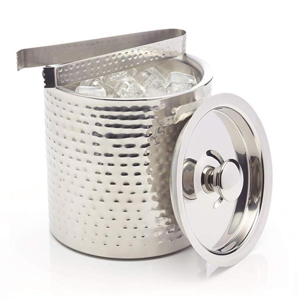 BarCraft Stainless Steel Hammered Ice Bucket & Tong Set