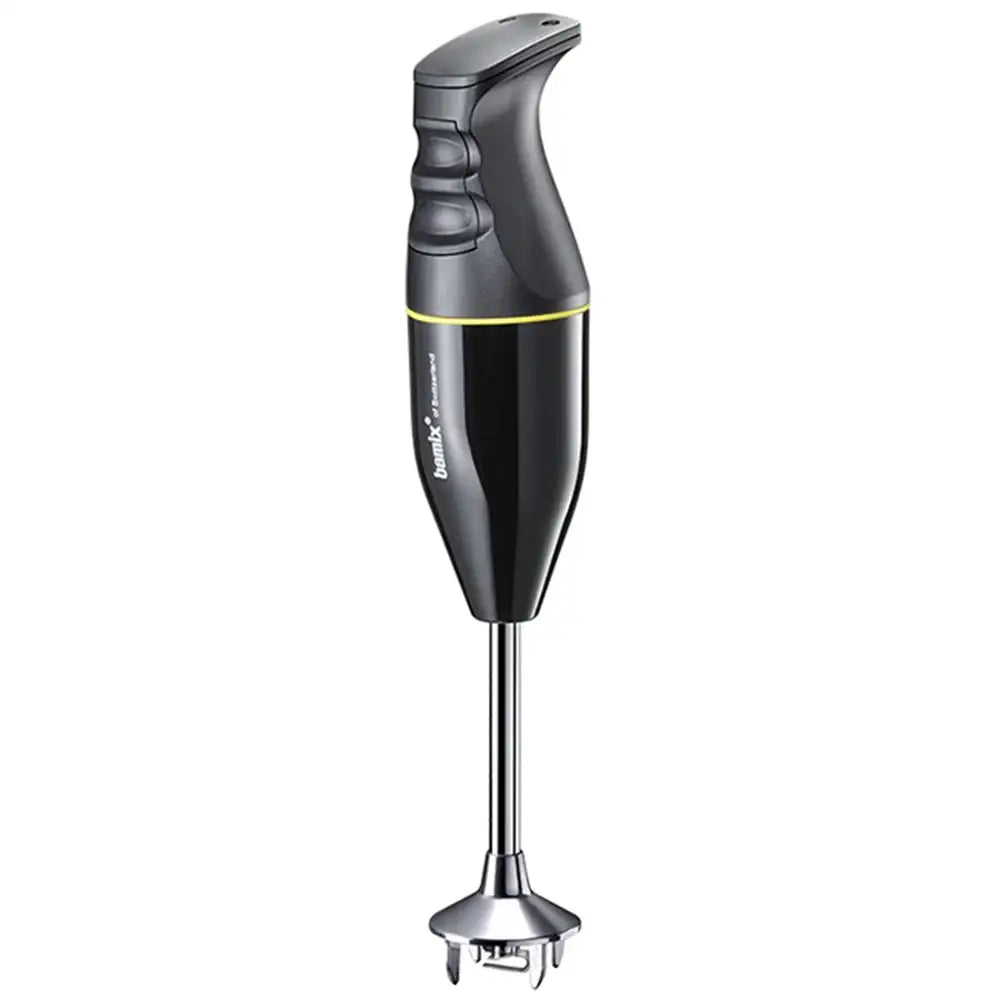 Black and silver hand blender on a white background