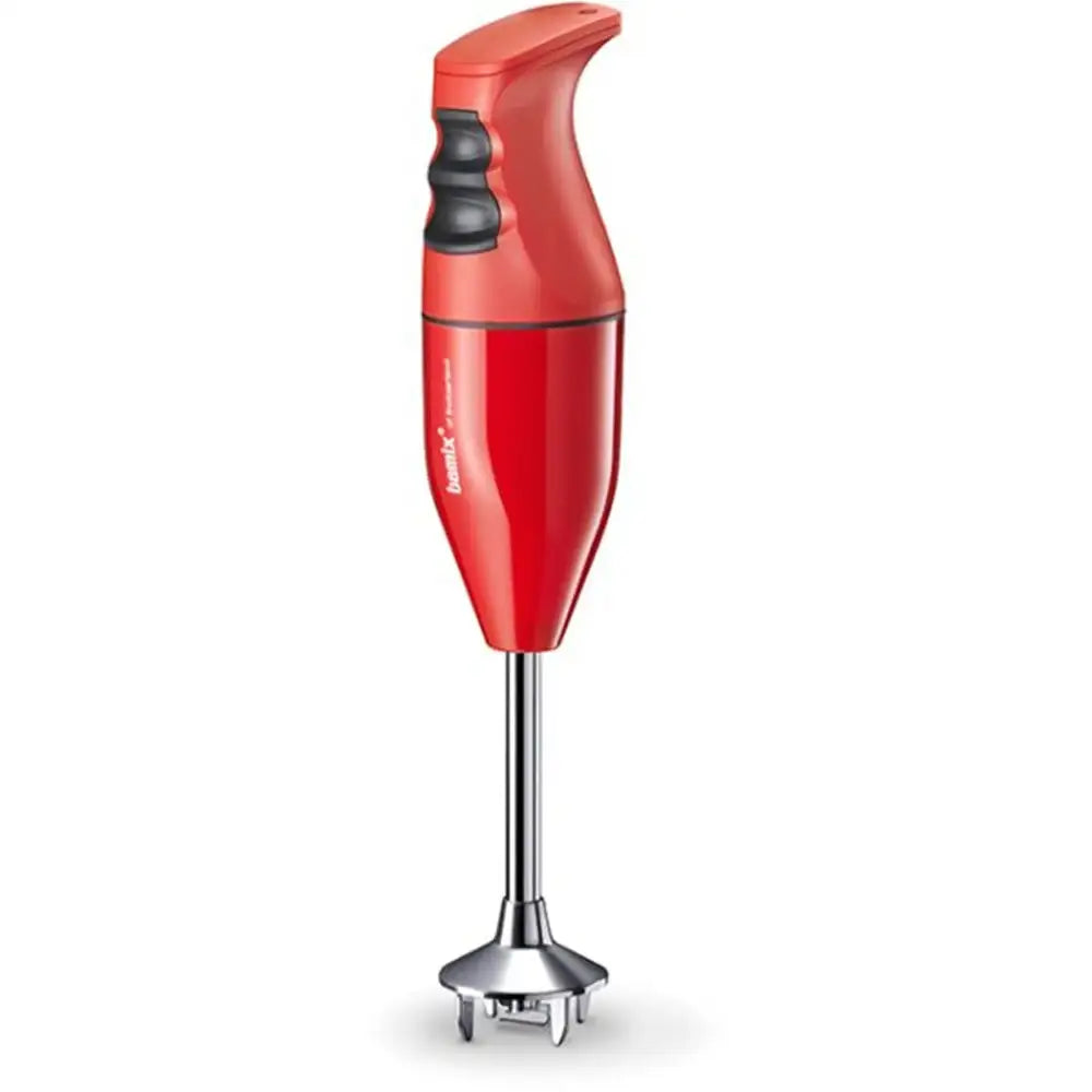 Red hand blender on a white background