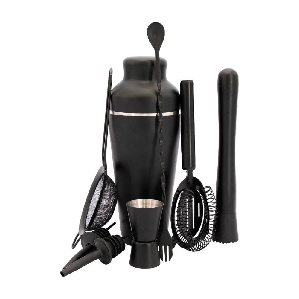Matte black cocktail set on a white background