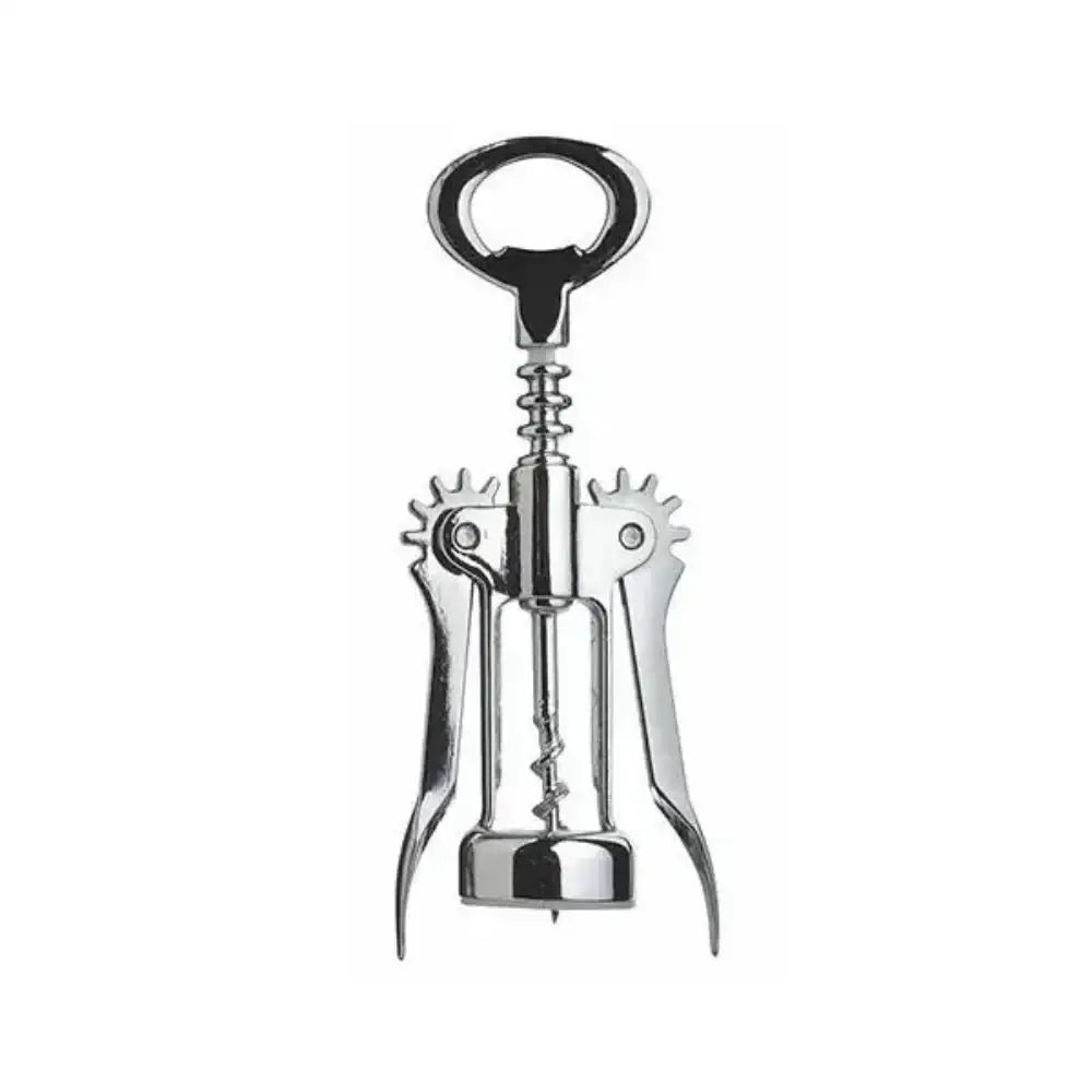 Silver corkscrew on a white background