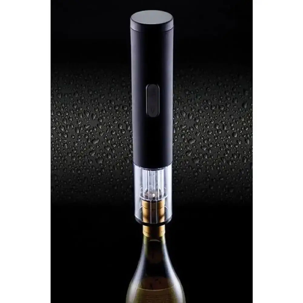 Black electric wine opener with a bottle on a dark background