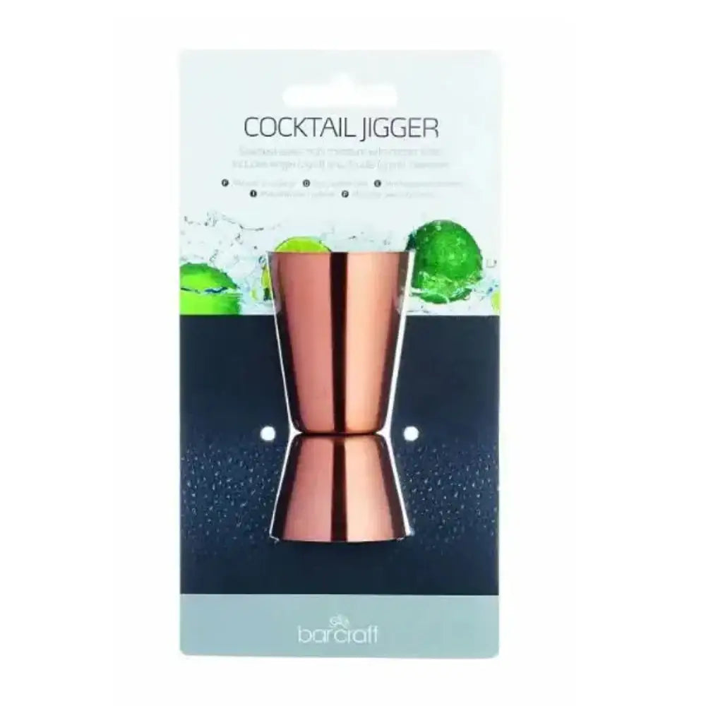 Cocktail jigger on a barcraft branded packaging with cocktail imagery