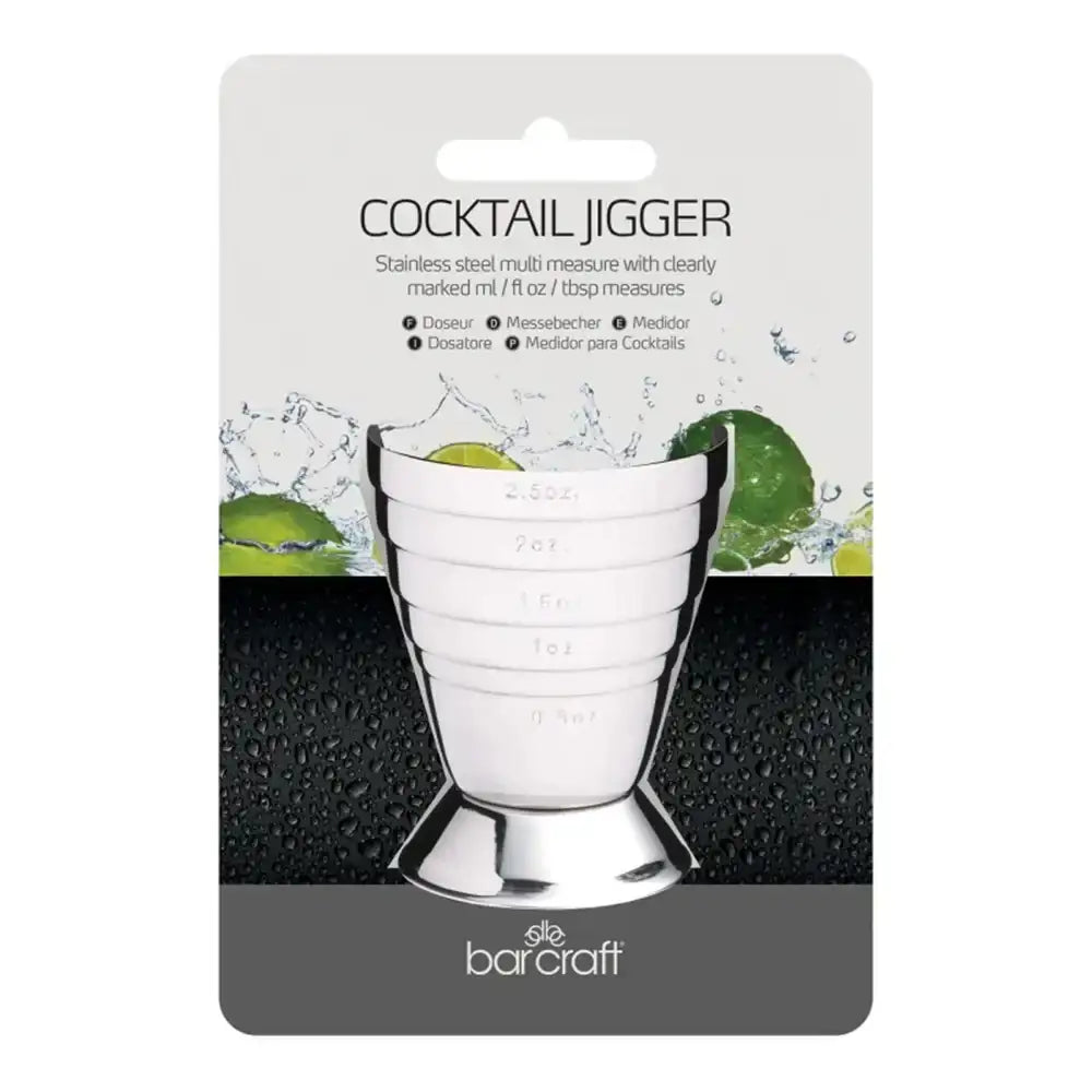 Cocktail jigger on its packaging with barcraft branding