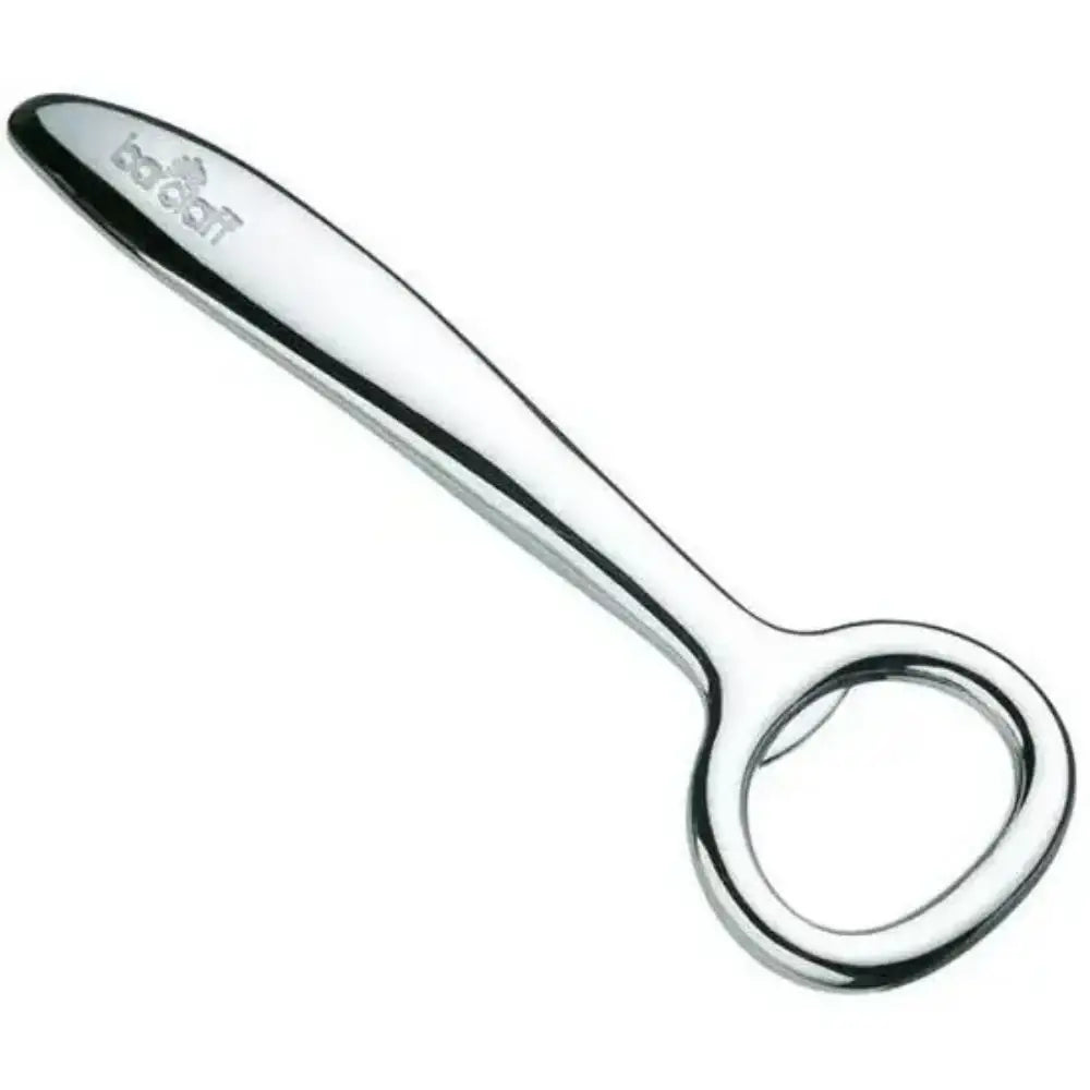 Metallic bottle opener on a white background