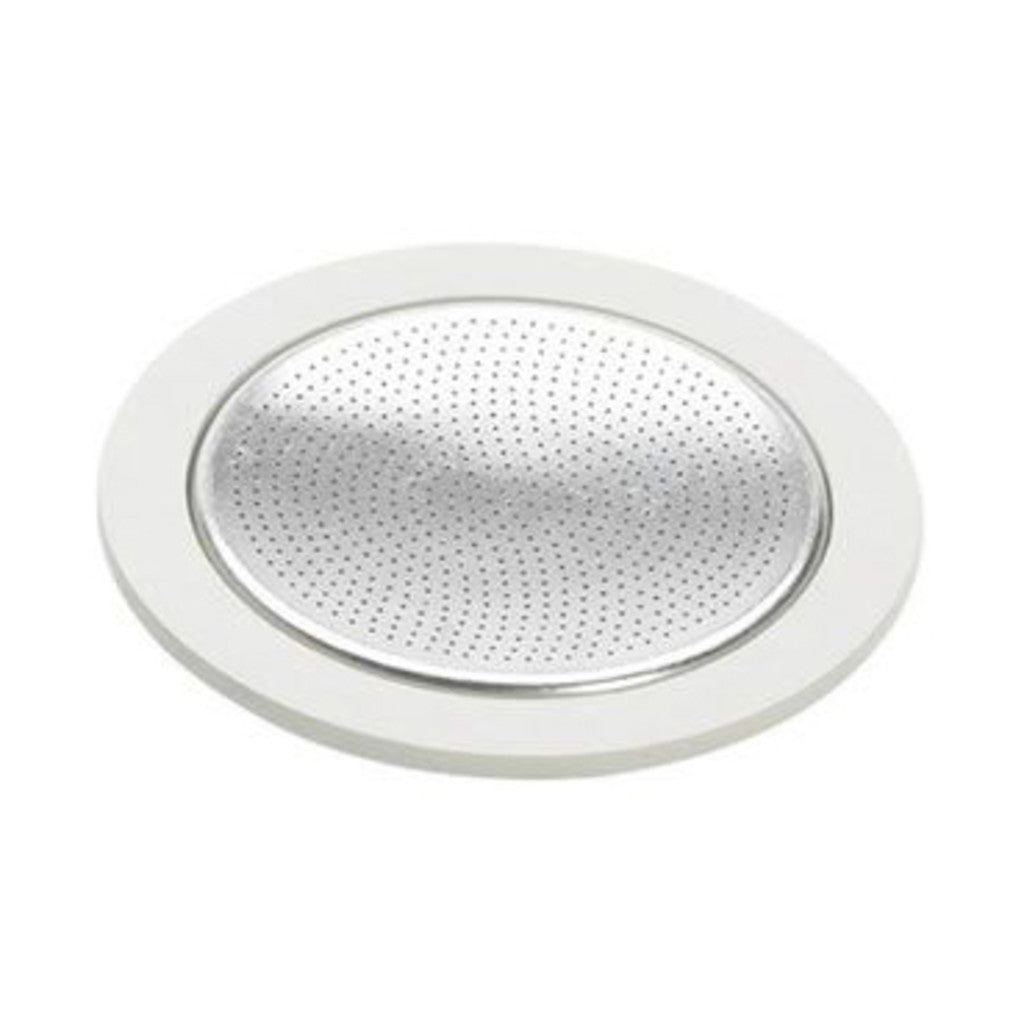 Moka gasket & filter replacement parts on a white background.
