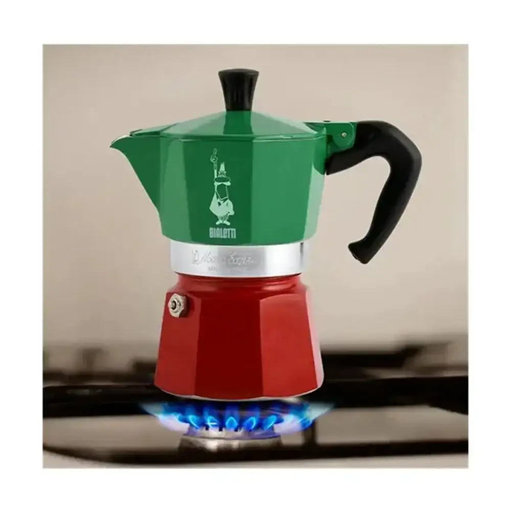Bialetti moka italia stovetop espresso maker 3 cup green and red classic italian design with black handle
