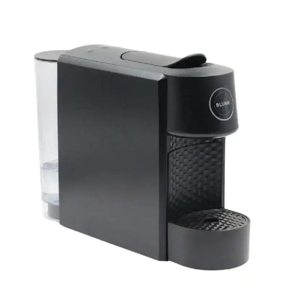 Blume black capsule coffee machine with water tank, sleek modern design at Cookin Stores