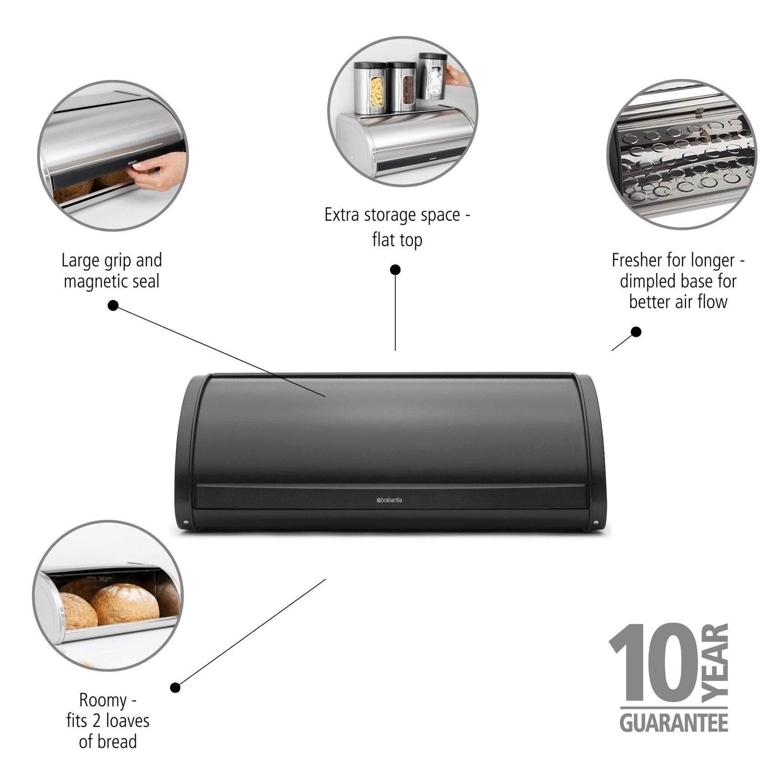 Brabantia Bread Bin Roll Top Matt Black