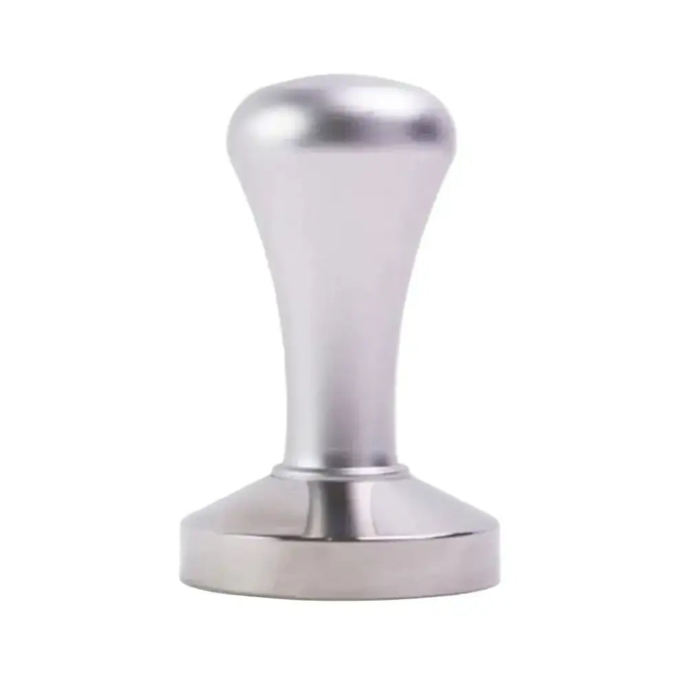 Metallic coffee tamp on a white background