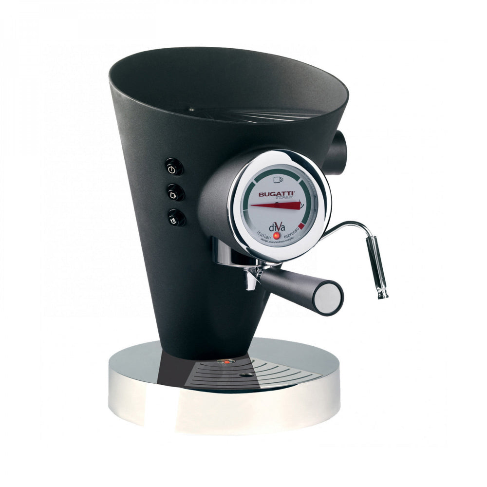 Black Bugatti coffee machine on a white background 