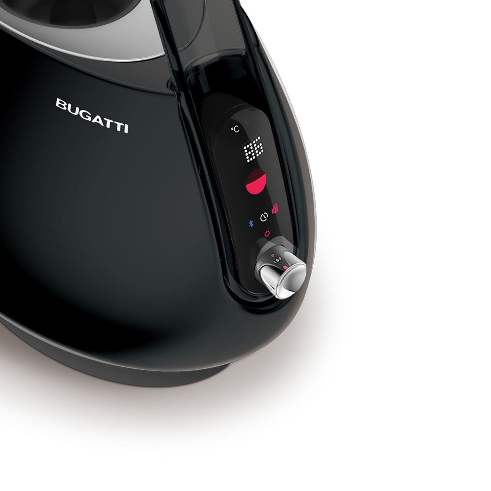 Close up of a black Bugatti digital kettle 