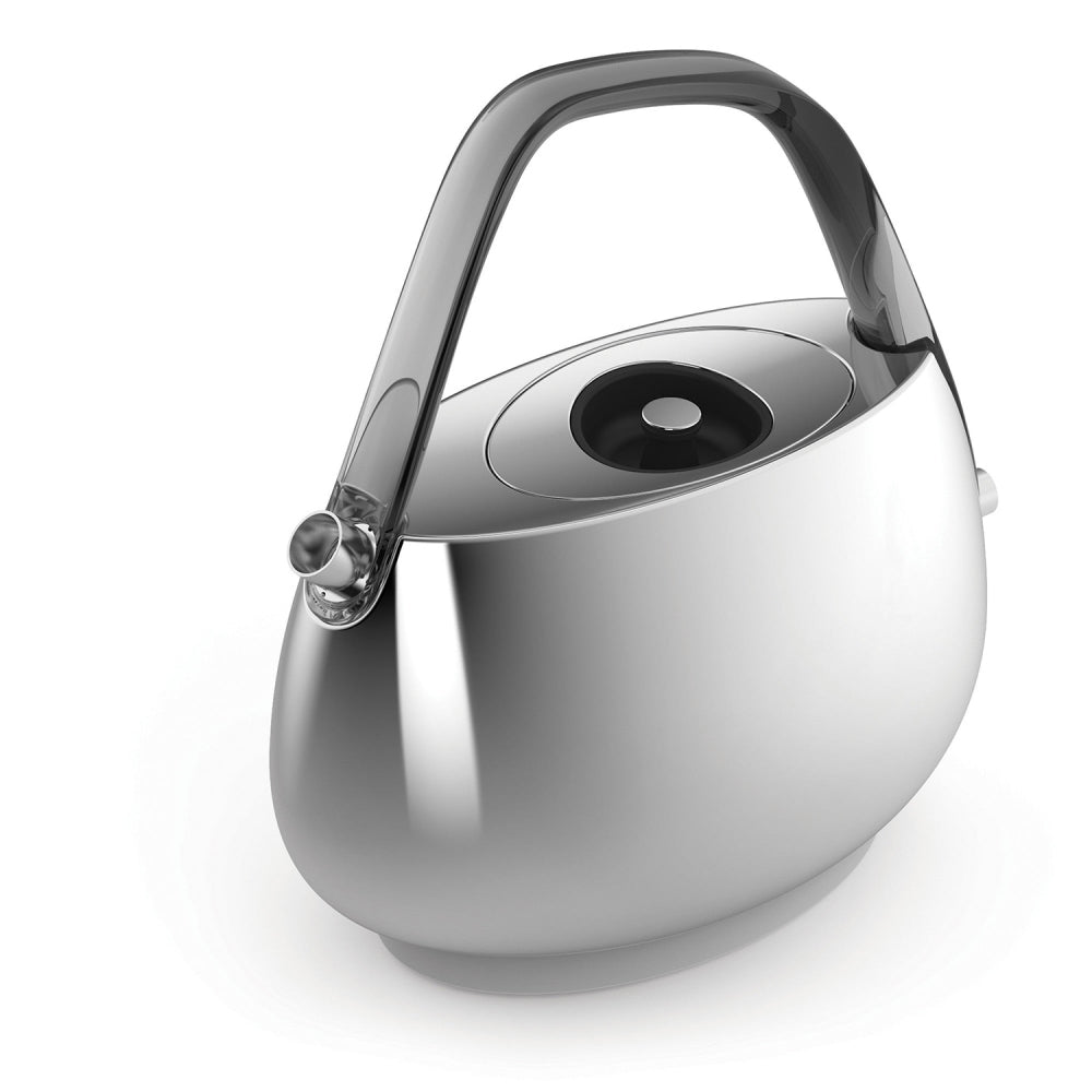 Silver kettle with a white background 