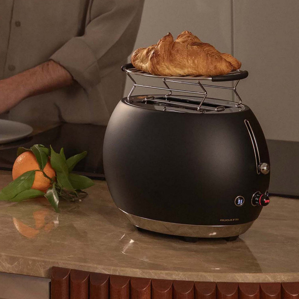 Black toaster on a kitchen counter 