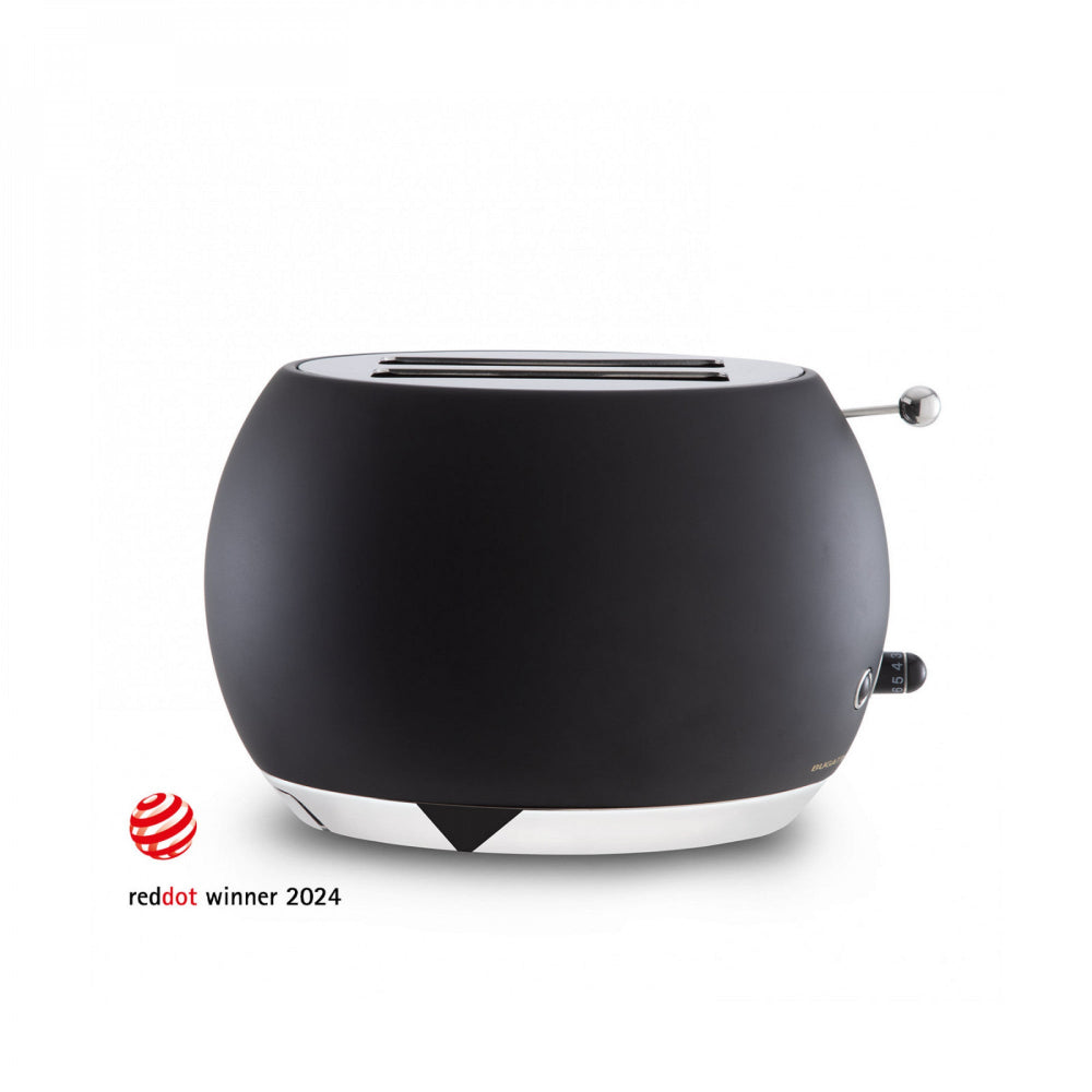 Black toaster with a white background 