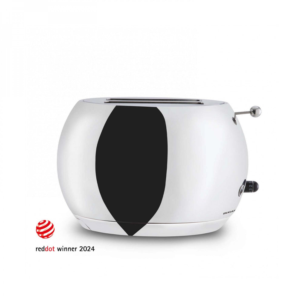 Stainless steel toaster with a white background