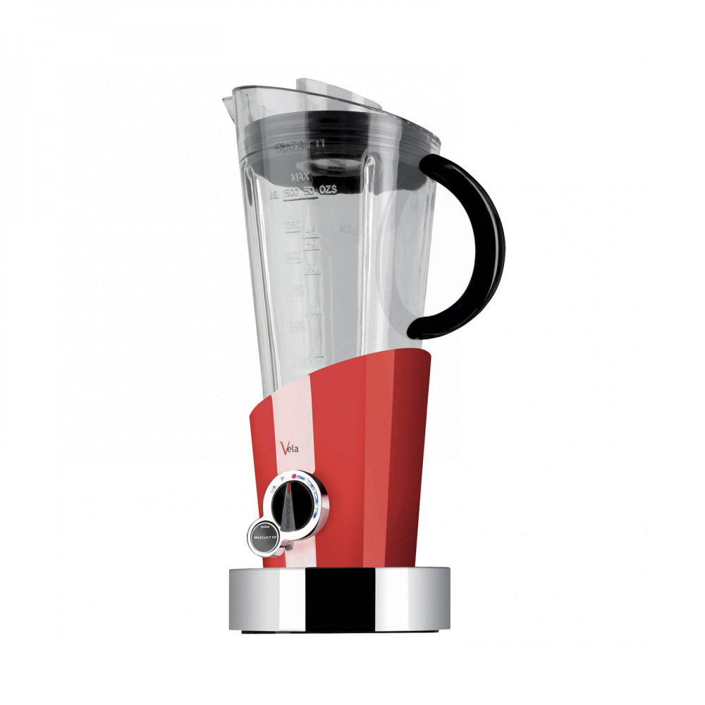 Red blender with a white background