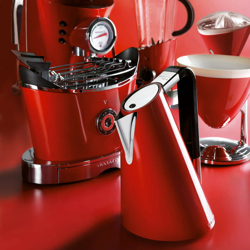 Red kitchen appliances on a red surface 