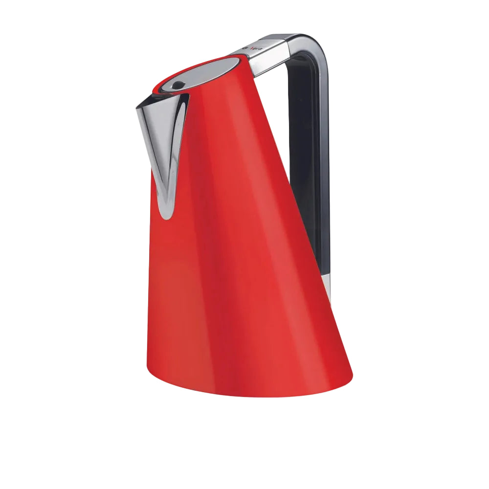 Red stainless steel kettle with a white background
