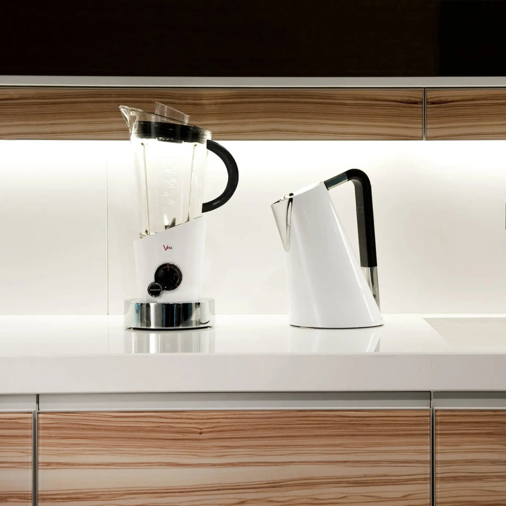 White kitchen appliances on a kitchen counter