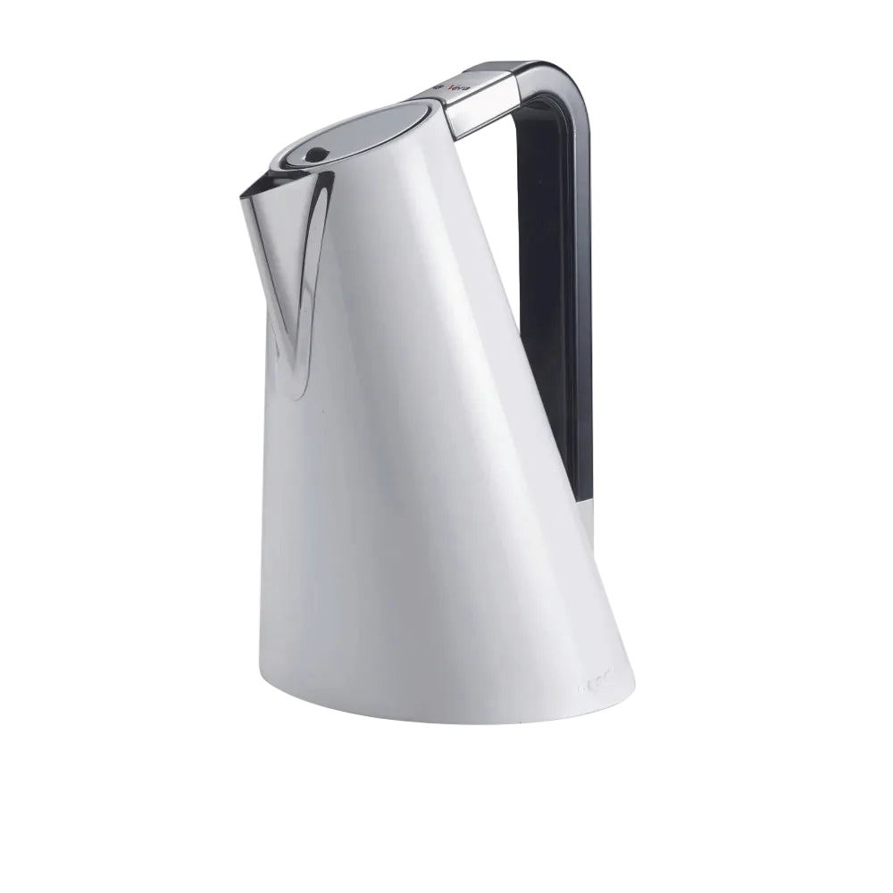 White stainless steel kettle with a white background