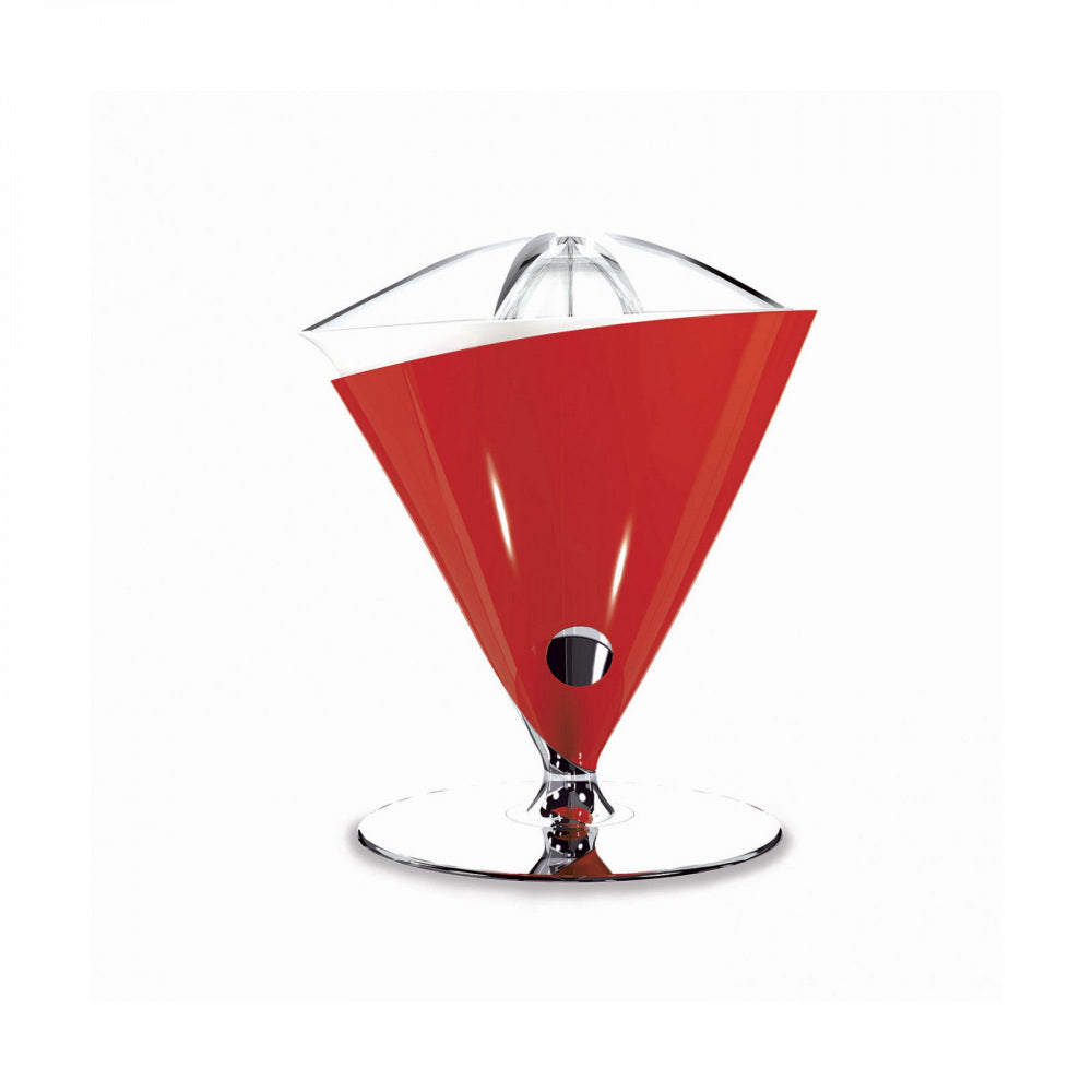 Red citrus juicer with a white background