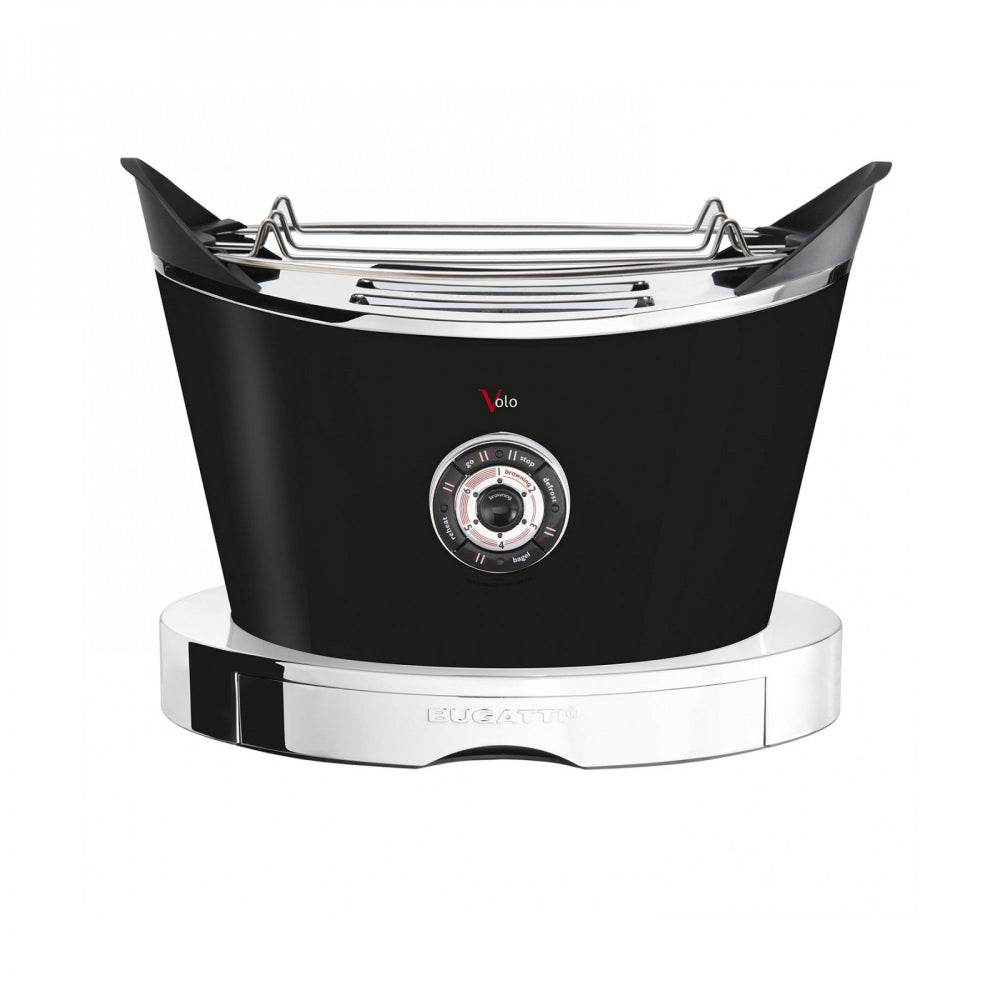 Black toaster with a white background