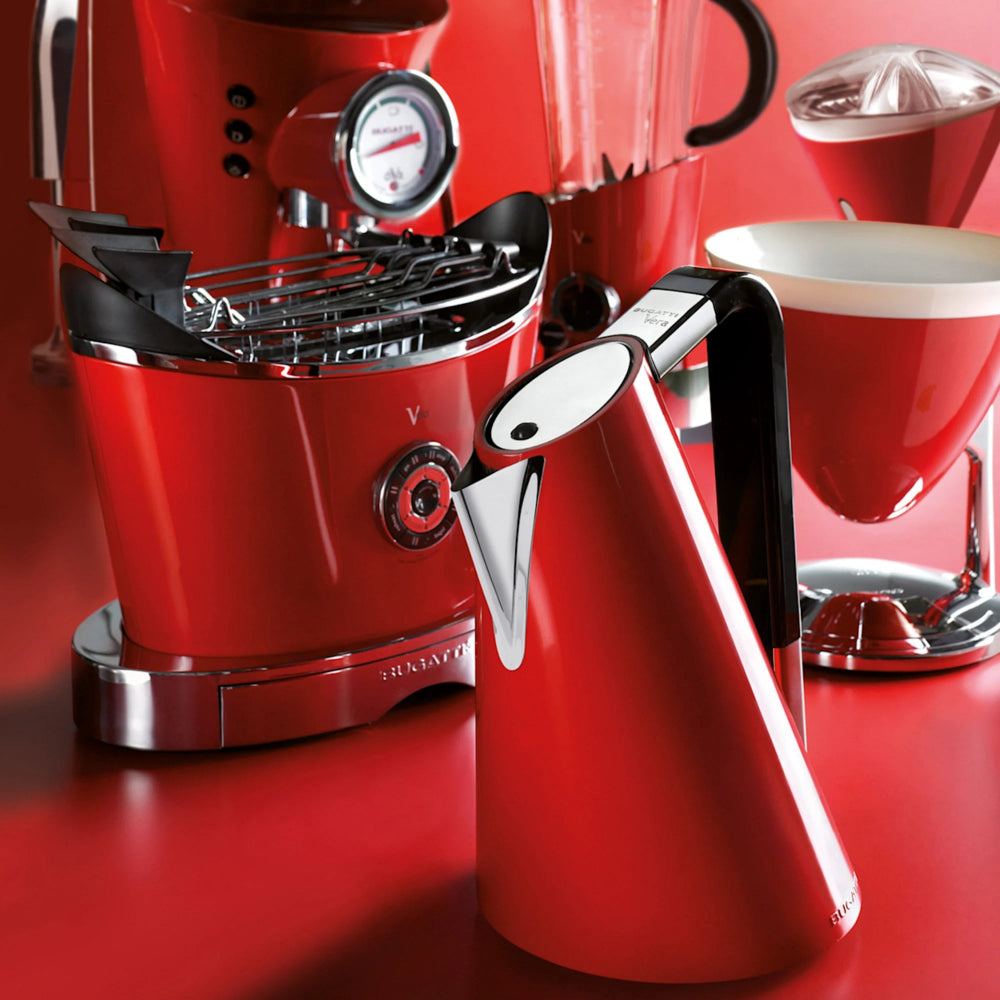 Red kitchen appliances on a red surface 