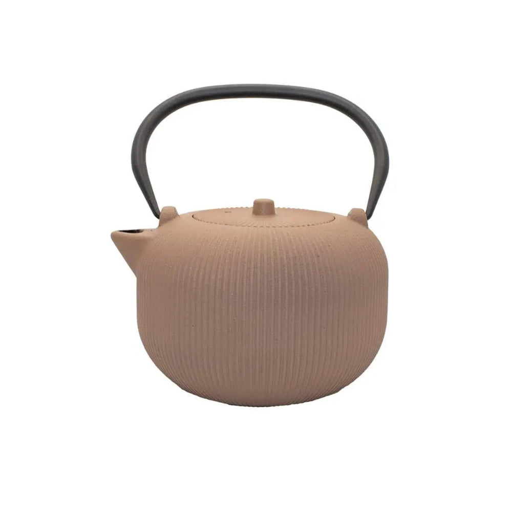Brown textured teapot on a white background