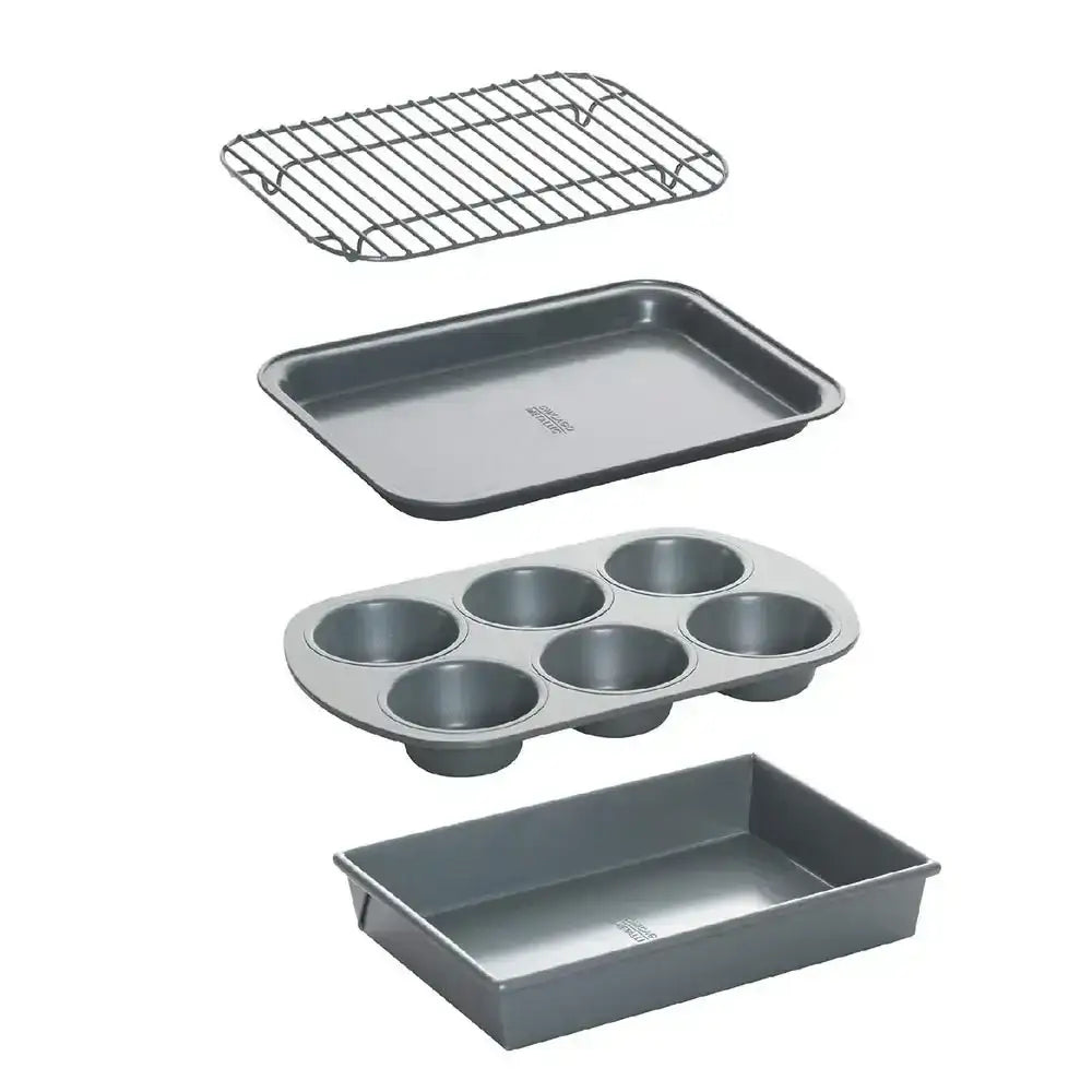 Chicago Metallic non-stick bakeware set of 4 with cooling rack, tray, muffin pan, loaf pan