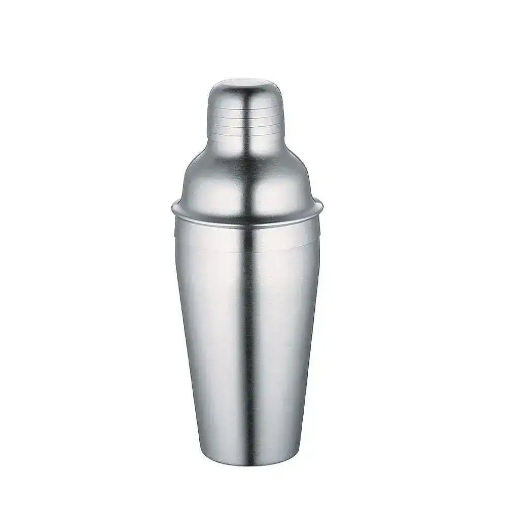 Stainless steel cocktail shaker on a white background
