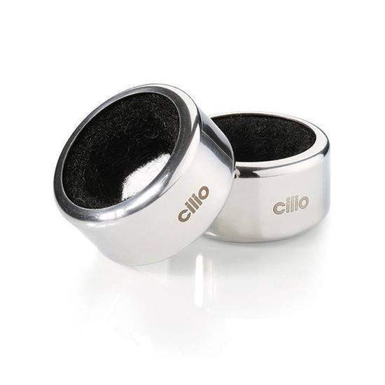 Two silver rings with black interior on a white background, branded 'cililo'.