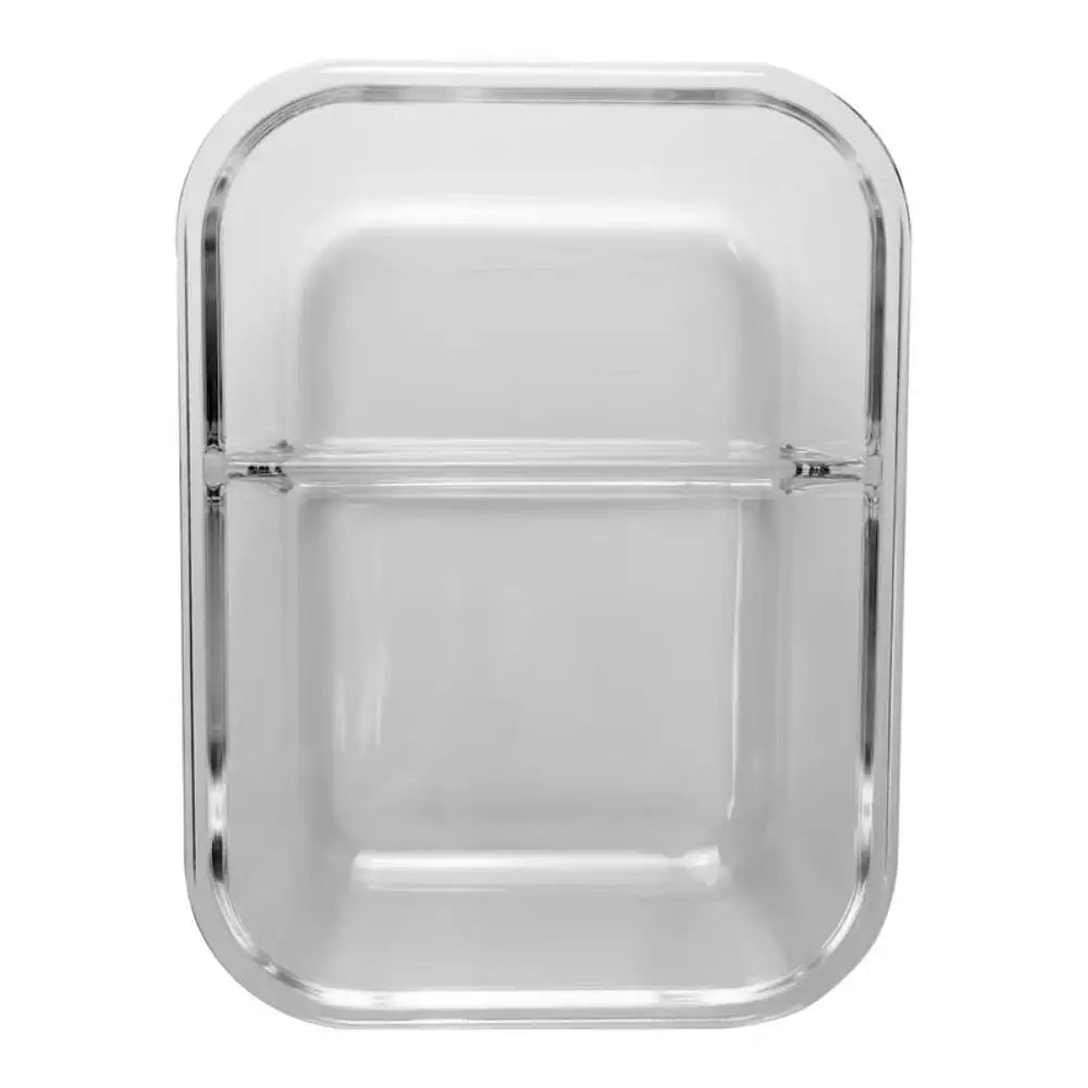 glass food container with lid on a white background
