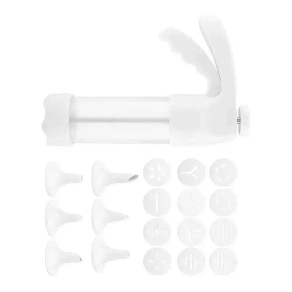 White kitchen tool set with various components on a white background