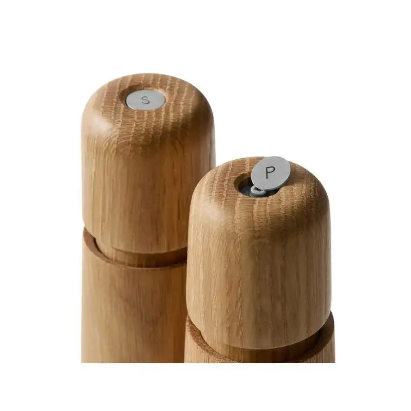 Crushgrind Stockholm oak salt and pepper grinders on white background, premium kitchenware